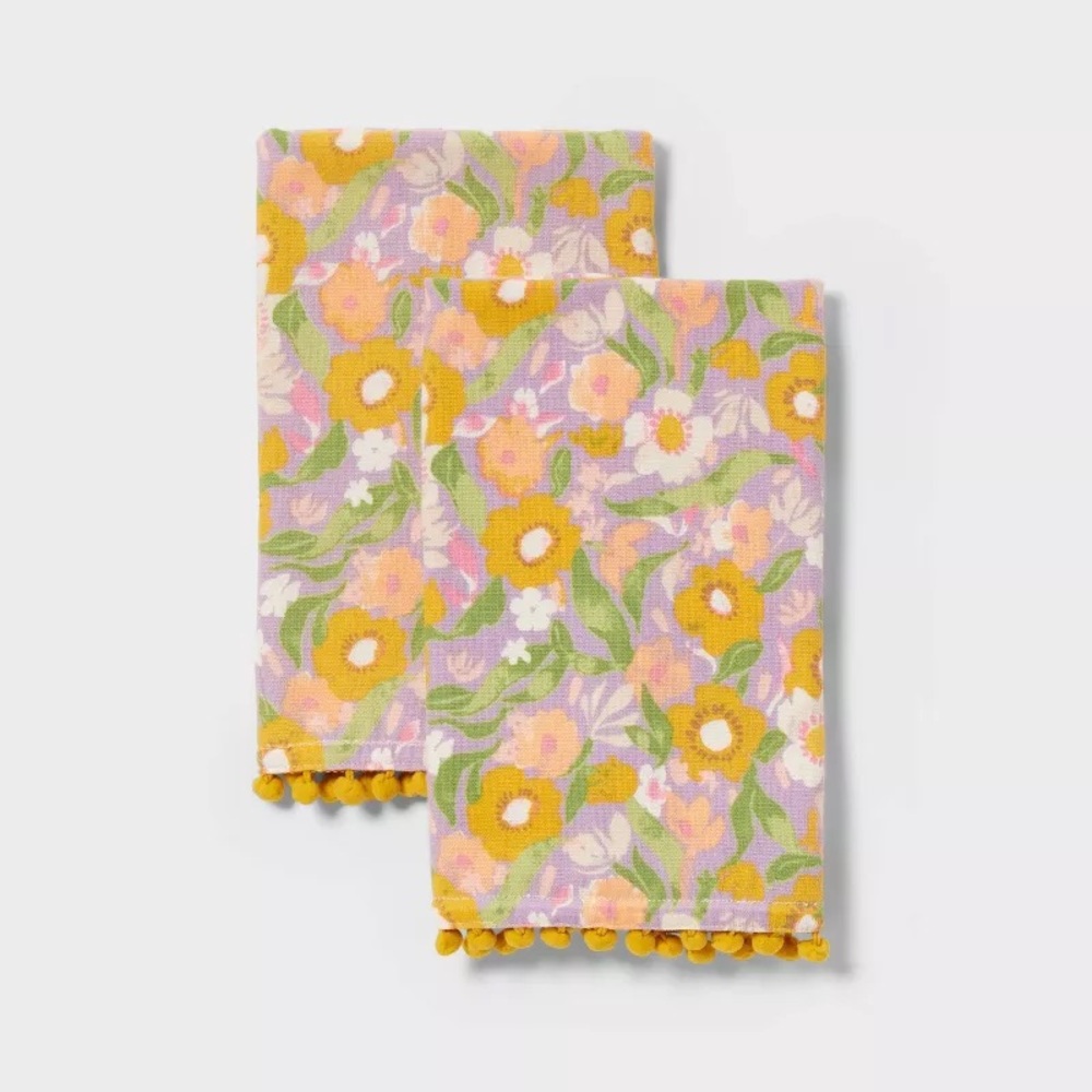 2pk nwt Easter Floral Yellow Pom Hand Towel Purple - Threshold